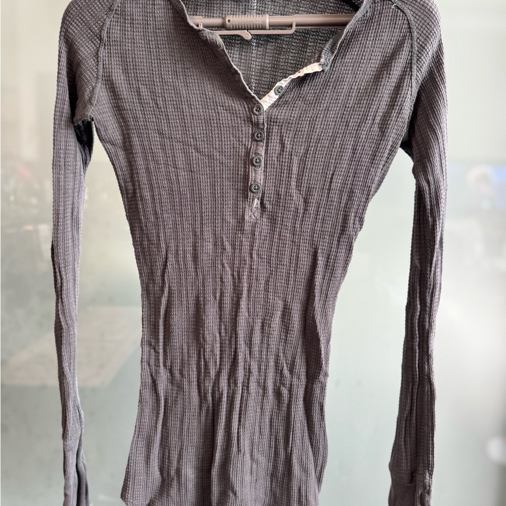 Charcoal Button-Up Long Sleeve Top